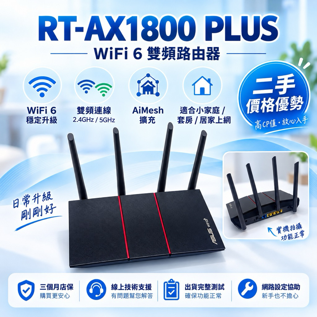 ASUS RT-AX1800 PLUS WiFi 6 路由器宣傳主圖