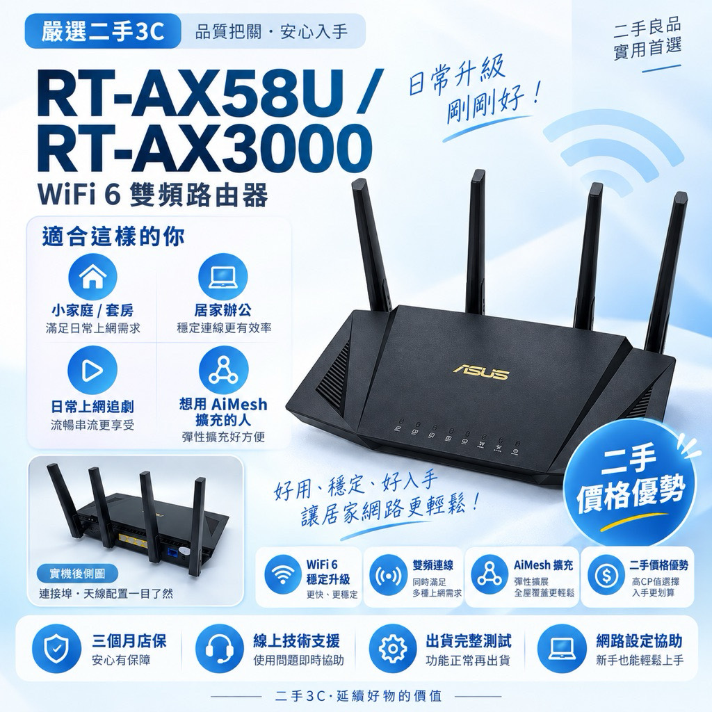商家提供 RT-AX3000 / RT-AX58U 宣傳圖